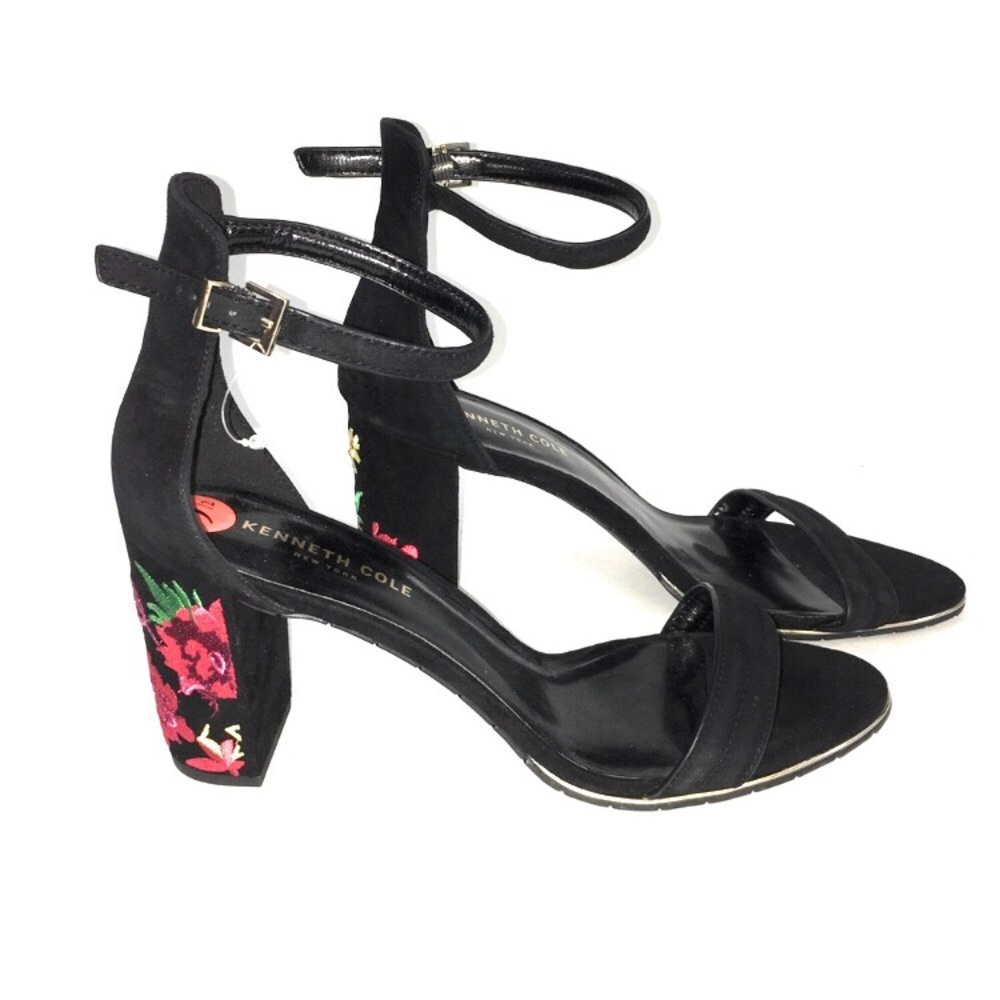 Kenneth Cole black ankle strap red floral sandals